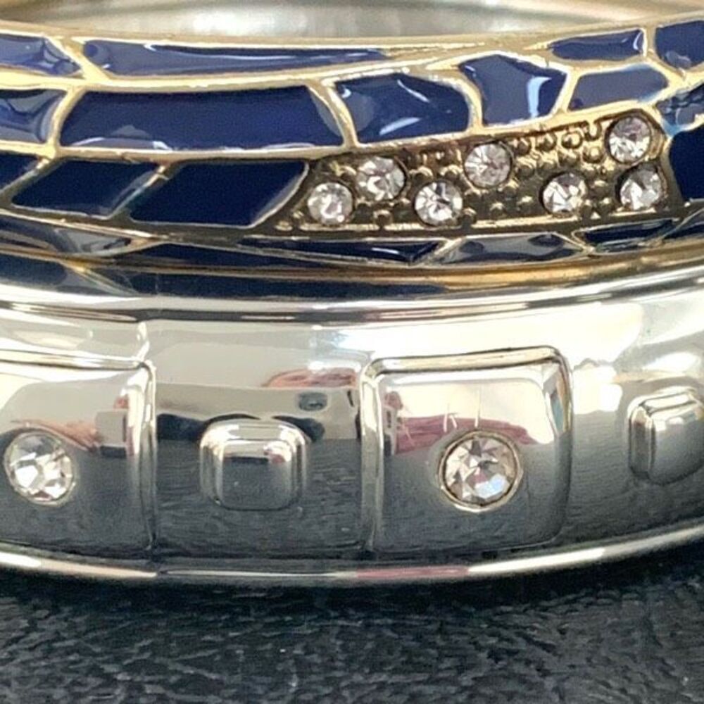 Set of 2 Sequin NYC Crystal Bangle Bracelets – Navy & Silver – Hinged Pair